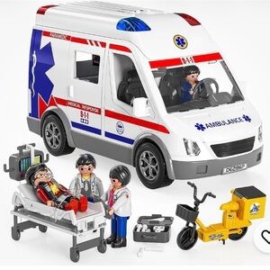 NIB Emergency Rescue Ambulance Toy Set.  Van people & equipment. Unopened.